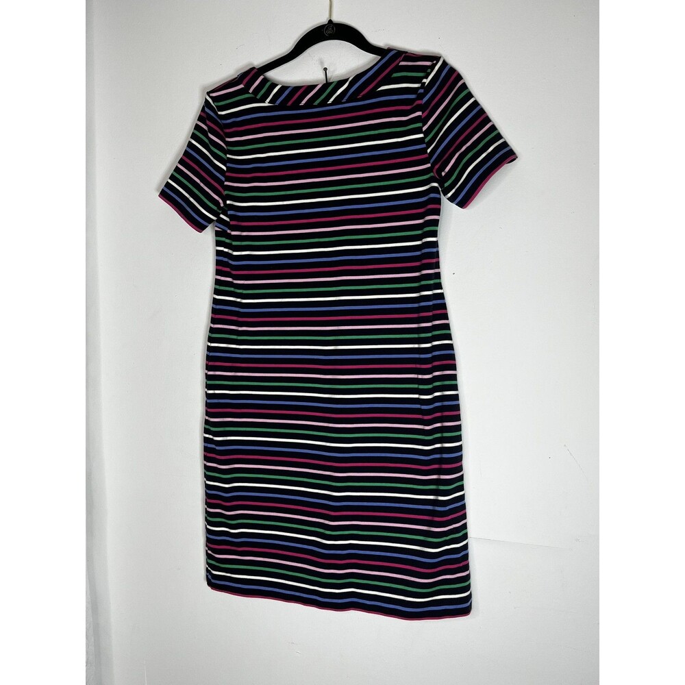 Talbots Shift Dress Women's M Multicolor Stripe Knit Short Sleeve Keyhole Neck - Picture 5 of 7